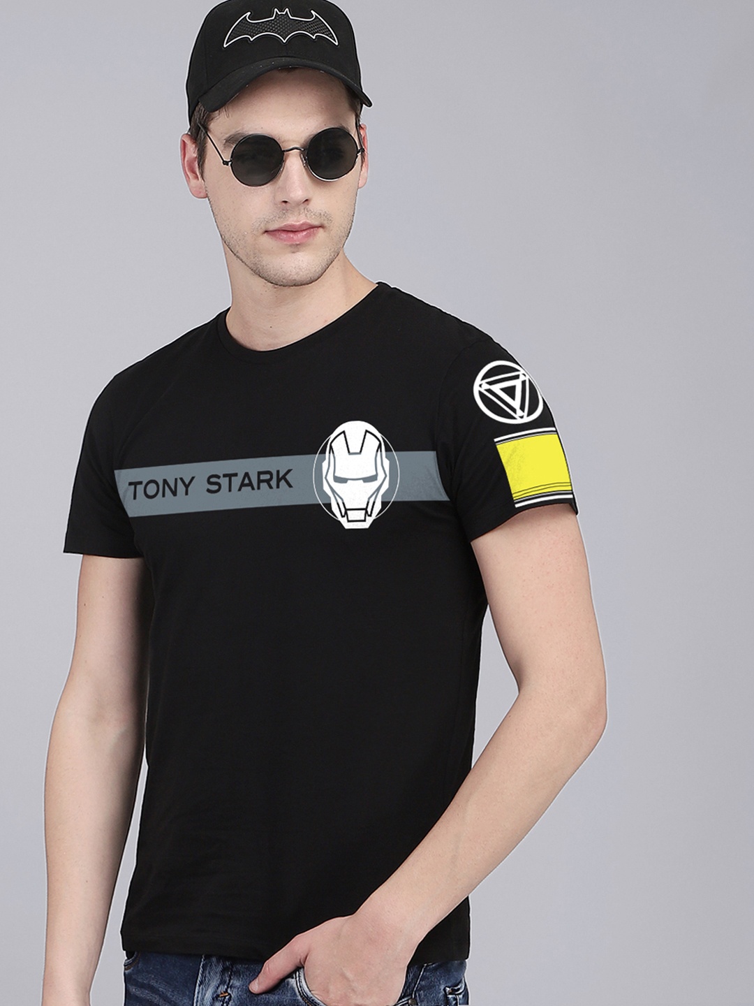 Free Authority Men Black Typography Iron Man Printed 100% cotton T-shirt