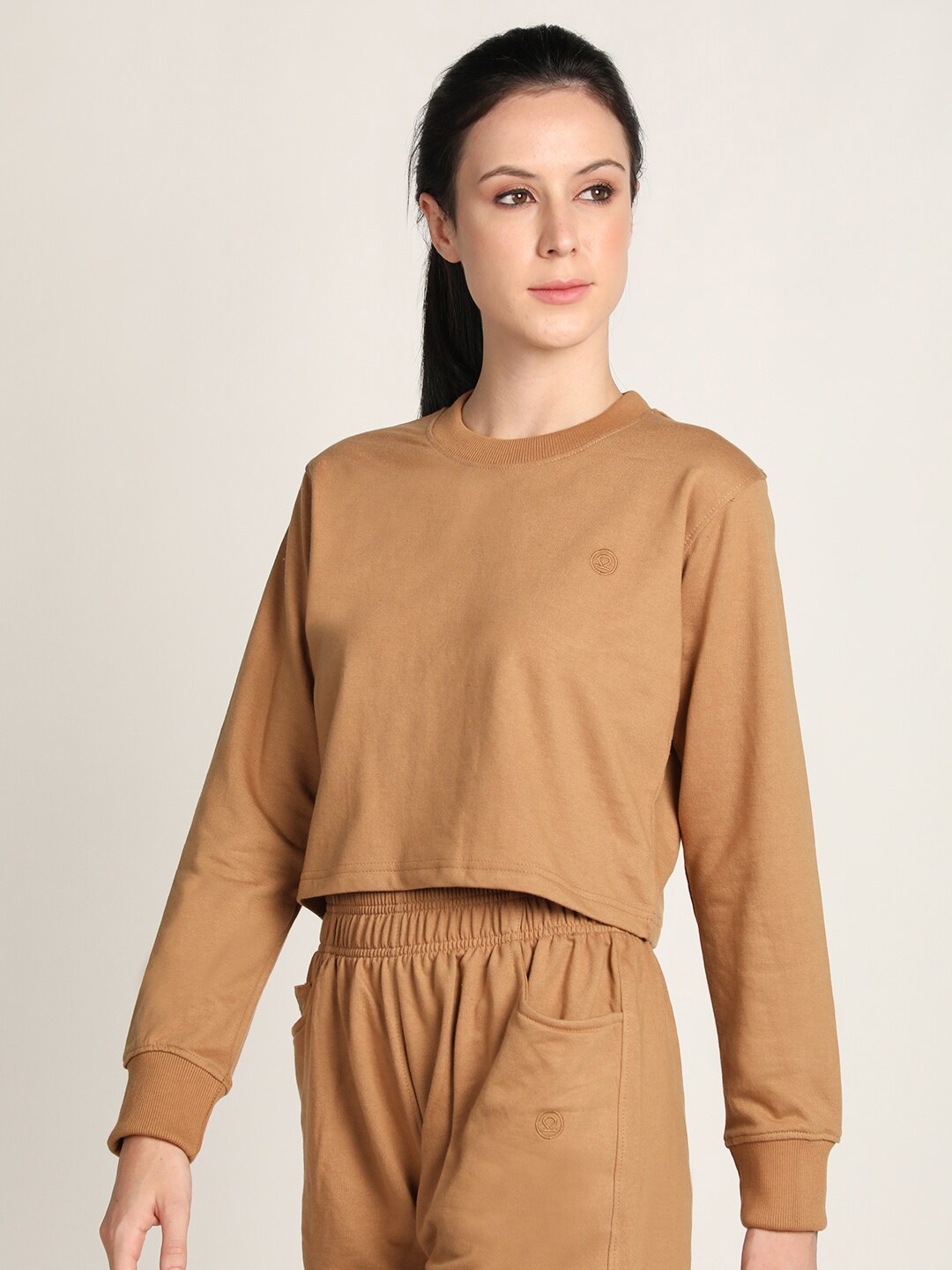 CHKOKKO Women Camel Brown Crop Top