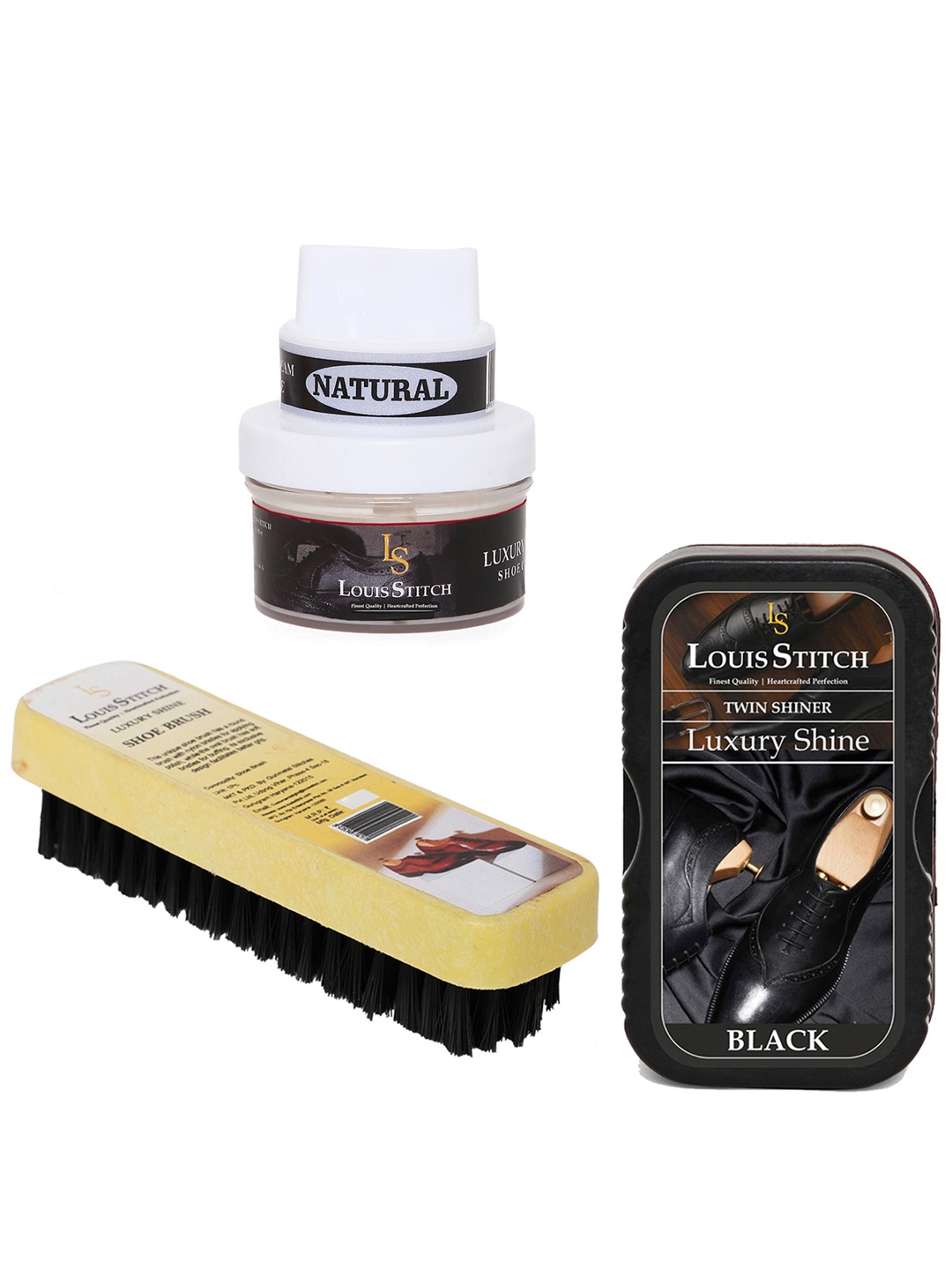 LOUIS STITCH Set of 3 Black Shoe Brush & Shiner with Shoe Cream with Applicator, Brown
LOUIS STITCH Set of 3 Black Shoe Brush & Shiner with Shoe Cream with Applicator, Brown