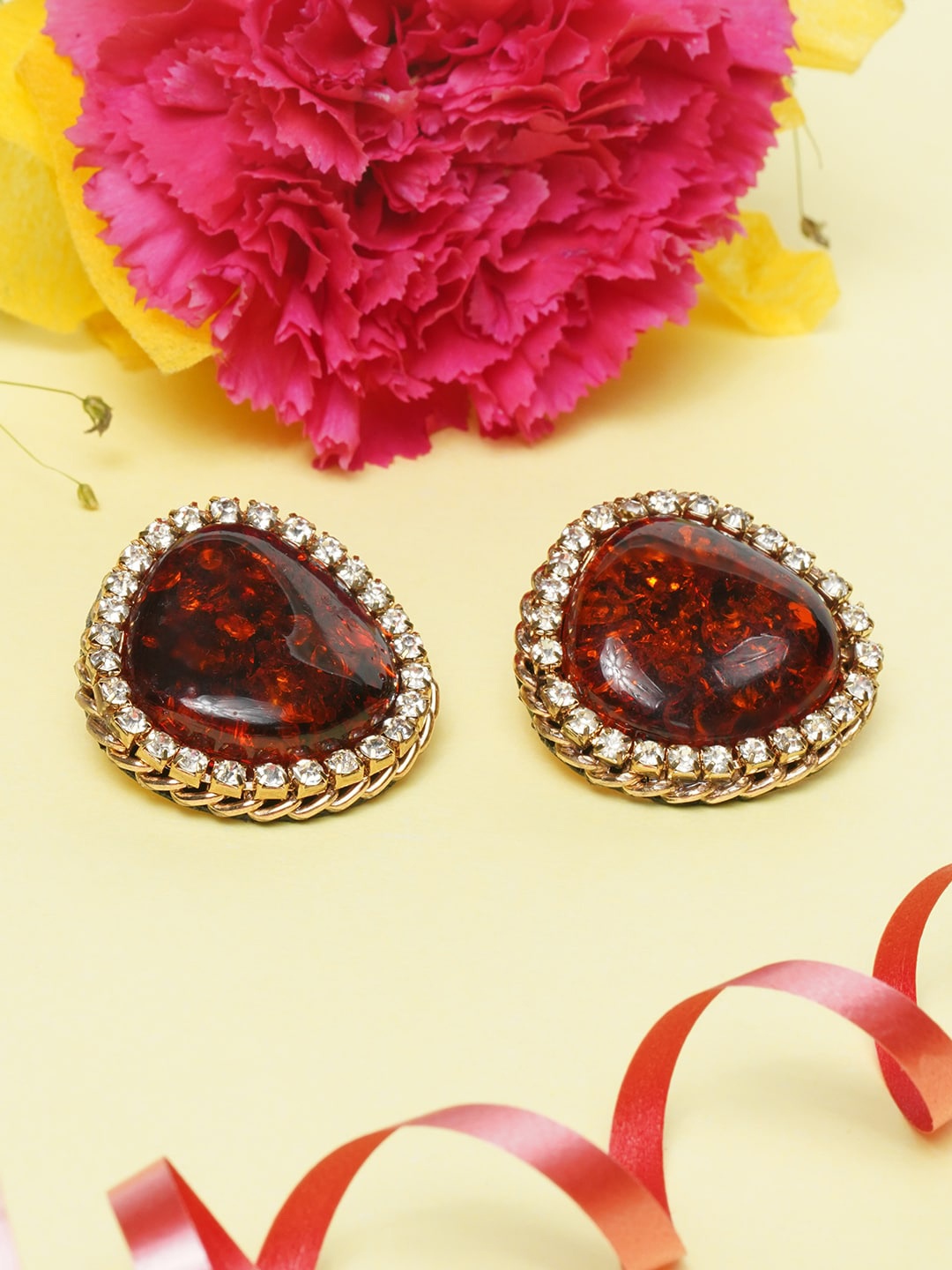 Awadhi Red Triangular Studs Earrings