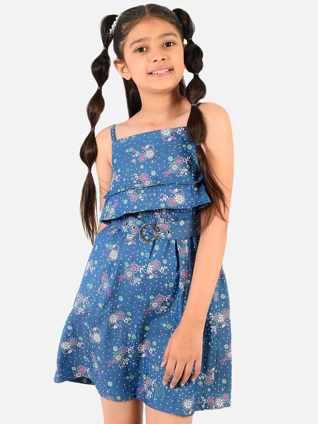Natilene Blue Floral Pure Cotton Dress