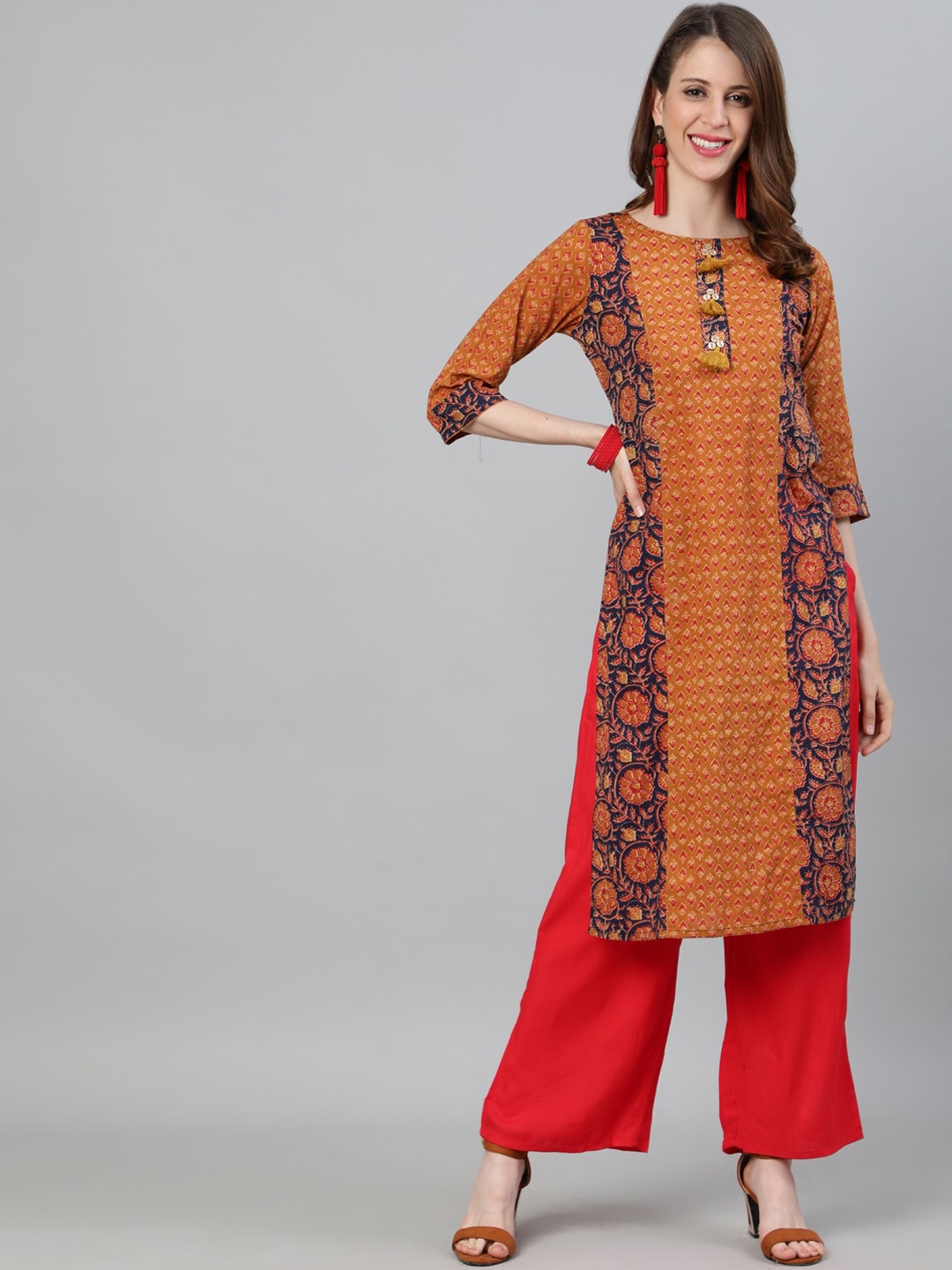 Jaipur Kurti Women Mustard Yellow Floral Printed Panelled Pure Cotton Kurta with Palazzos
Jaipur Kurti Women Mustard Yellow Floral Printed Panelled Pure Cotton Kurta with Palazzos