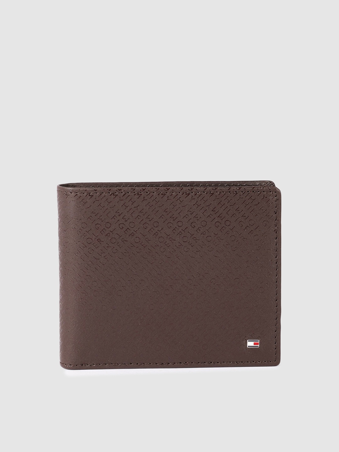 Tommy Hilfiger Men Brown Printed Leather Two Fold Wallet