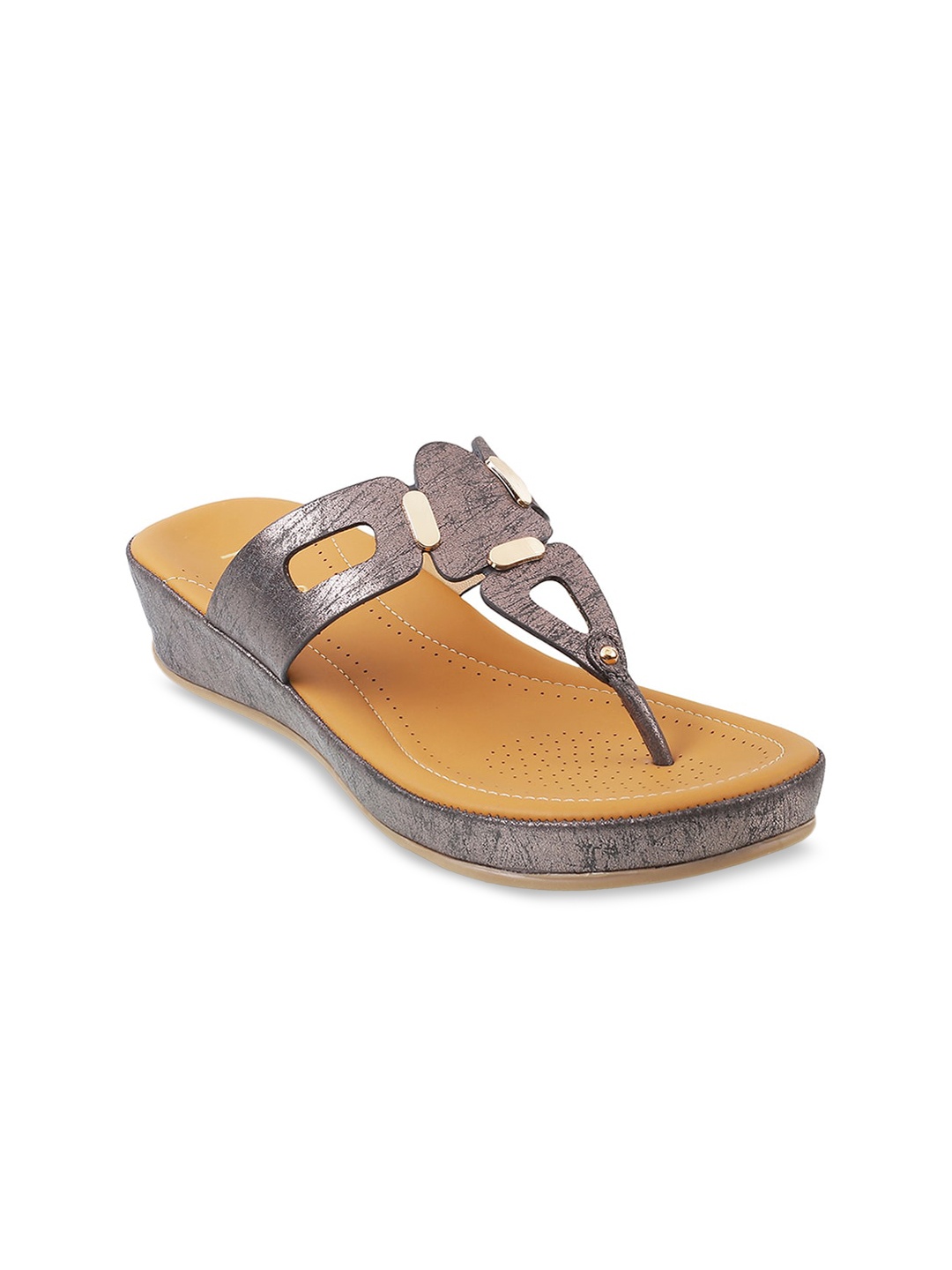 Metro Grey & Yellow Embellished Wedge Sandals