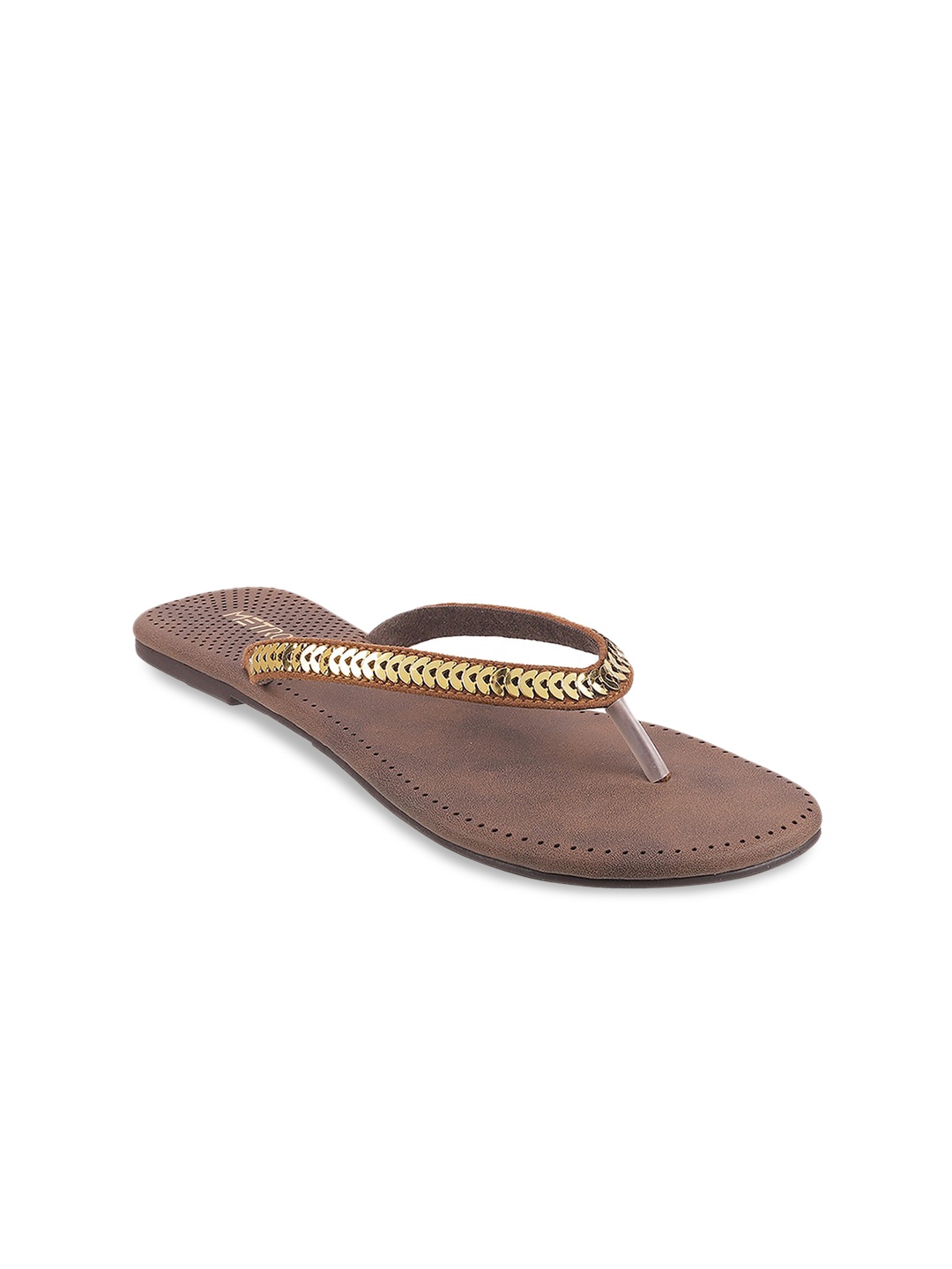 Metro Women Tan Embellished Open Toe Flats