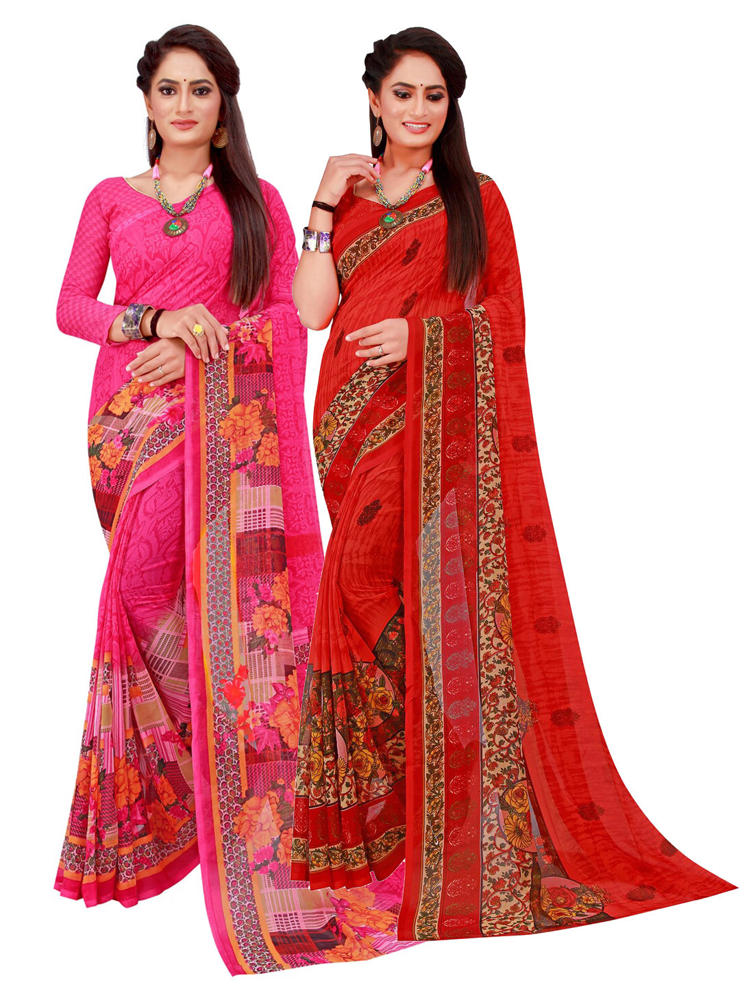 SAADHVI Set Of 2 Pink & Red Floral Pure Georgette Saree
SAADHVI Set Of 2 Pink & Red Floral Pure Georgette Saree