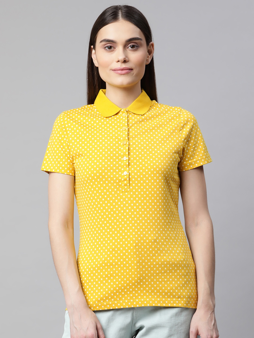 Marks & Spencer Women Yellow & White Polka Dots Printed Polo Collar Pure Cotton T-shirt
Marks & Spencer Women Yellow & White Polka Dots Printed Polo Collar Pure Cotton T-shirt