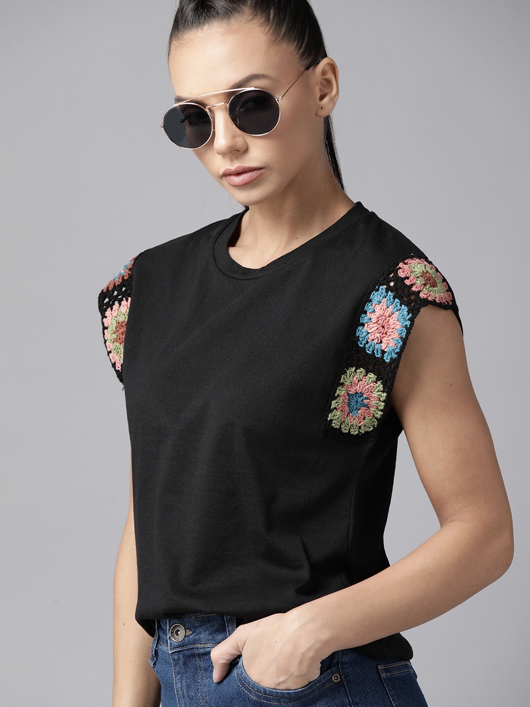 Roadster Black Crochet Knit Top