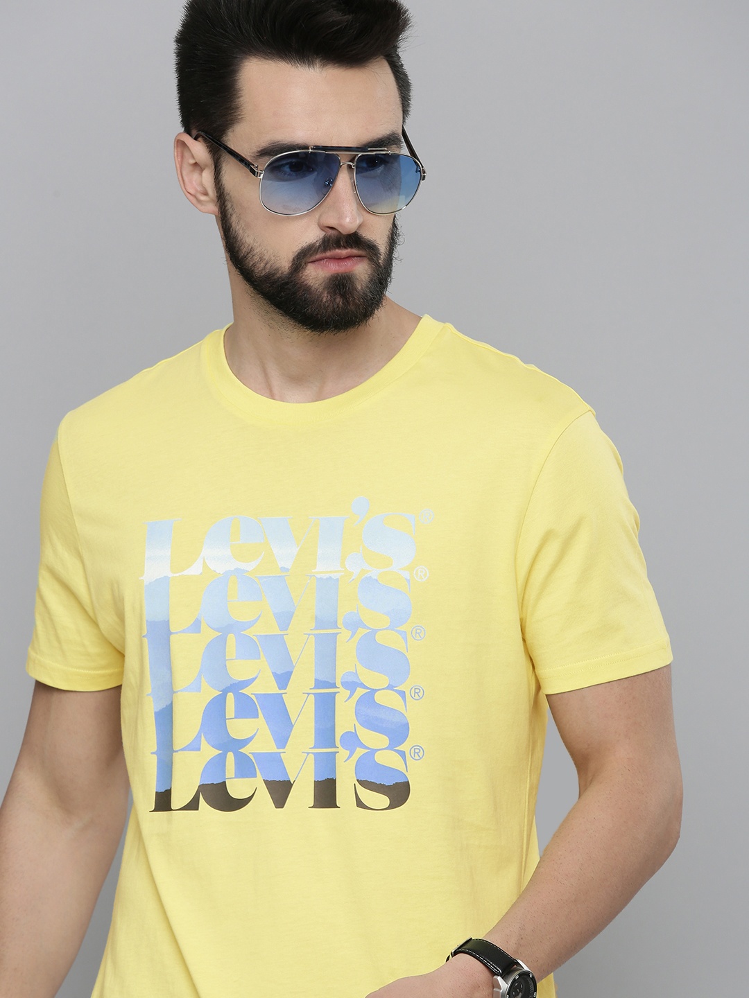 Levis Men Yellow Brand Logo Printed Pure Cotton T-shirt