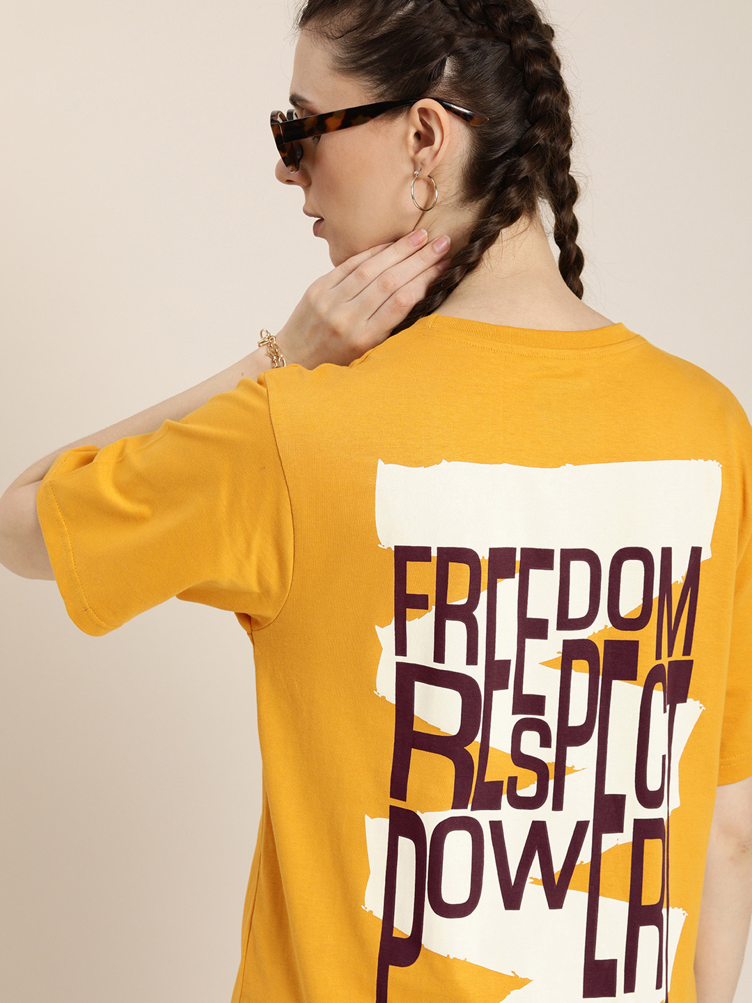 Difference of Opinion Women Mustard Yellow Typography Printed Pure Cotton Oversized T-shirt
Difference of Opinion Women Mustard Yellow Typography Printed Pure Cotton Oversized T-shirt