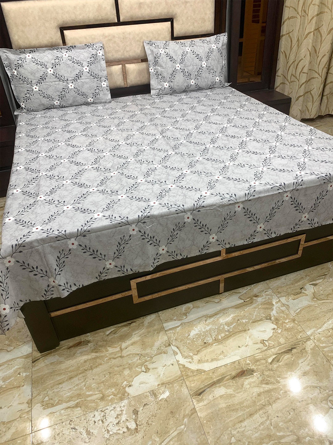Pure Decor Grey & White Floral 300 TC Pure Cotton Queen Bedsheet with 2 Pillow Covers
Pure Decor Grey & White Floral 300 TC Pure Cotton Queen Bedsheet with 2 Pillow Covers
