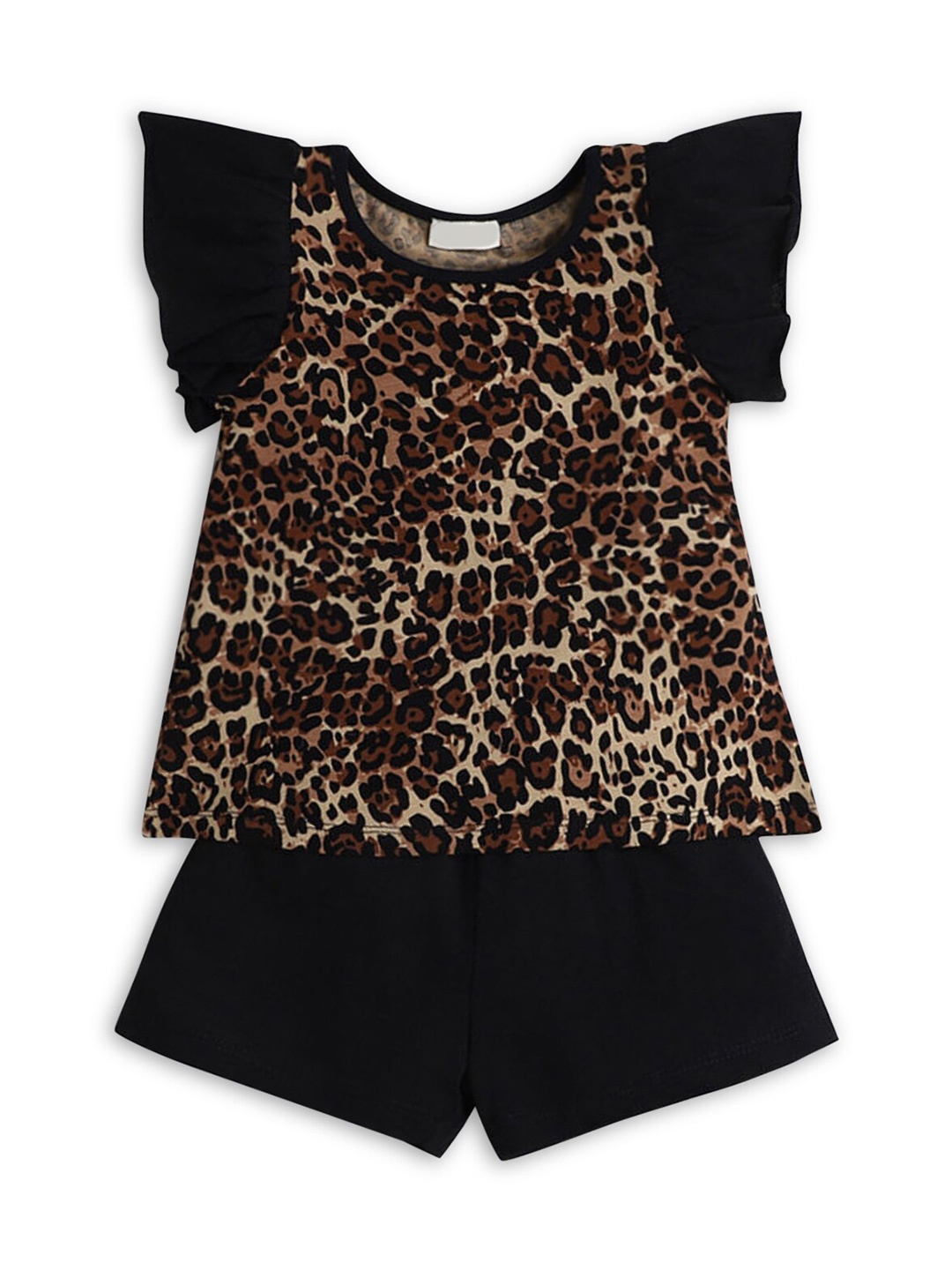 Hopscotch Girls Black & Brown Printed Top with Shorts