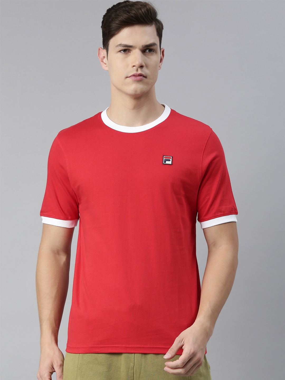 FILA Men Red Pure Cotton T-shirt