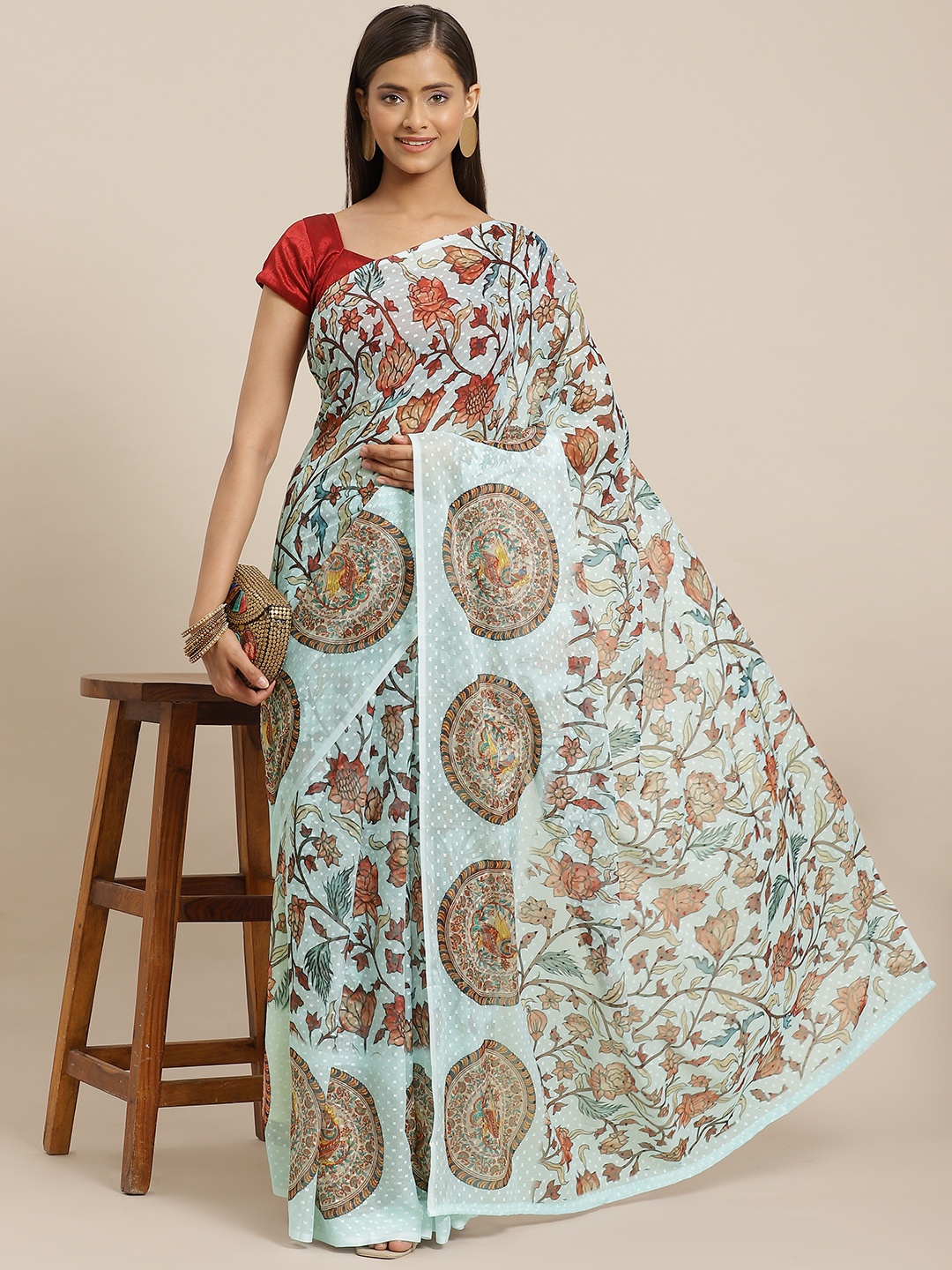 Silk Land Blue Kalamkari Saree