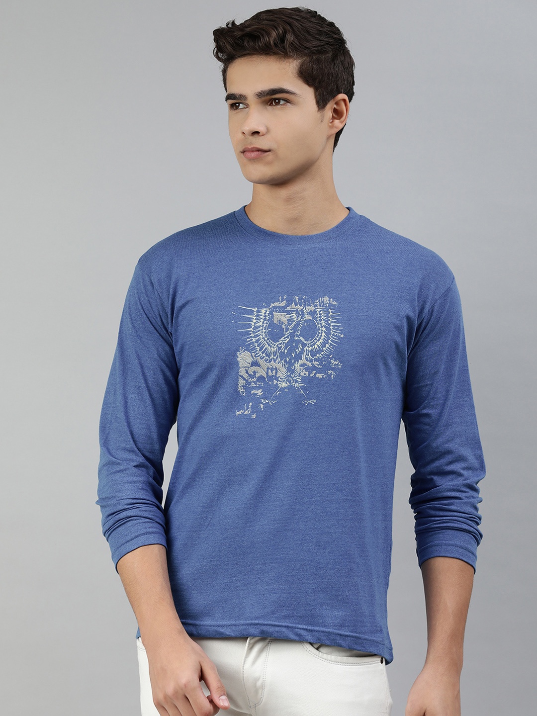 Jolie robe Men Blue Printed Drop-Shoulder Sleeves T-shirt
