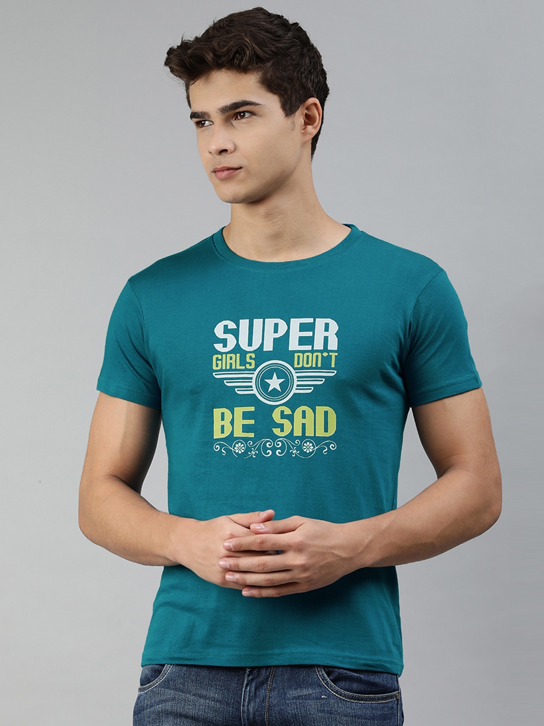 Jolie robe Men Blue Typography Printed T-shirt