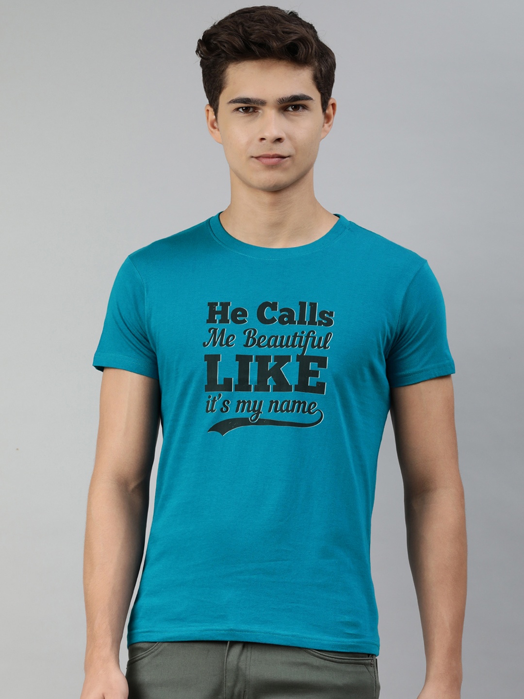 Jolie robe Men Blue & Black Typography Printed T-shirt