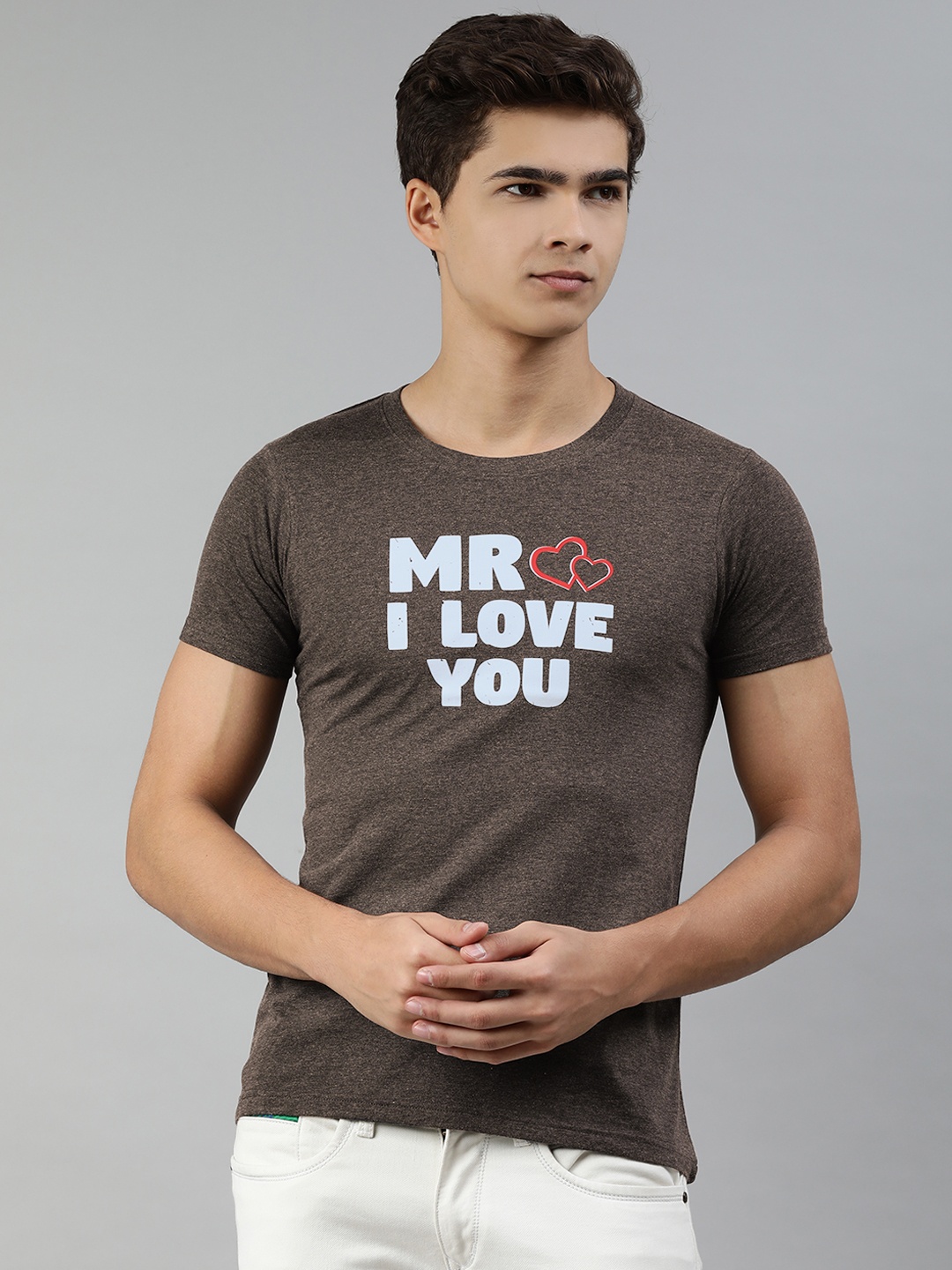 Jolie robe Men Charcoal Typography Printed T-shirt
