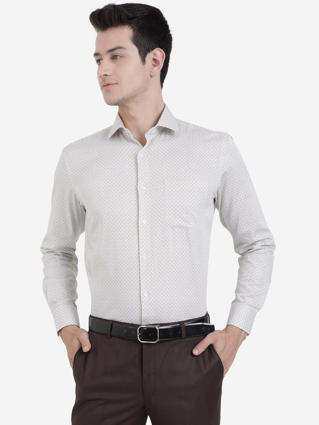 JADE BLUE Men Blue Printed Cotton Formal Shirt