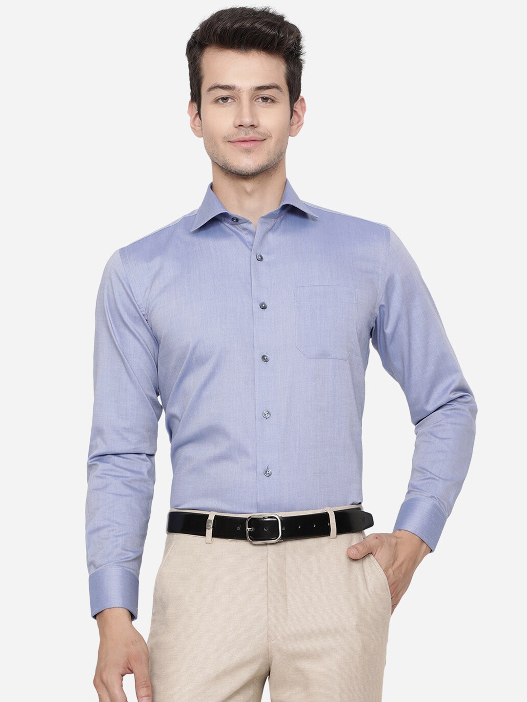 JADE BLUE Men Blue Cotton Formal Shirt