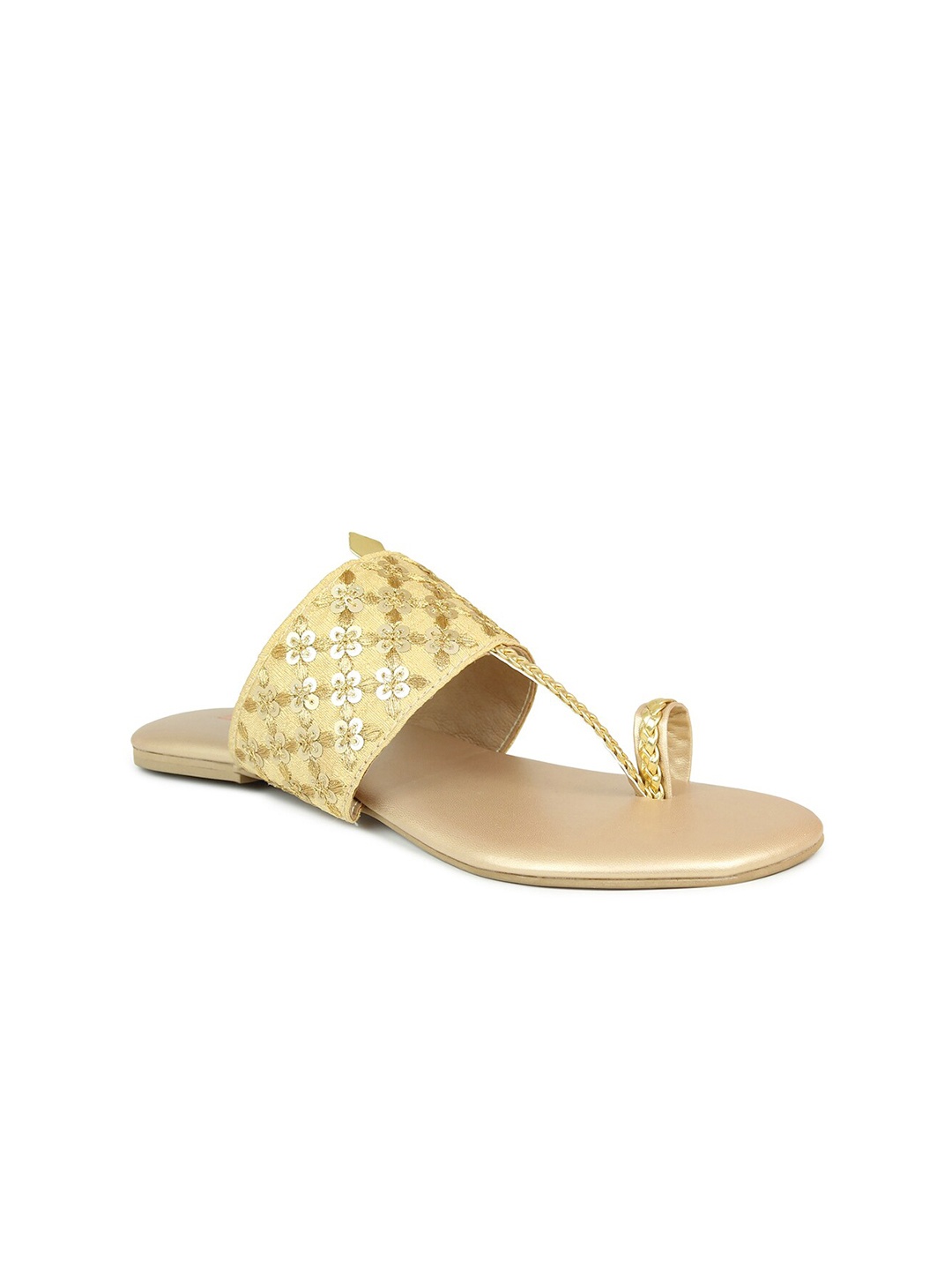 Inc 5 Women Yellow Ethnic Woven Design T-Strap Flats