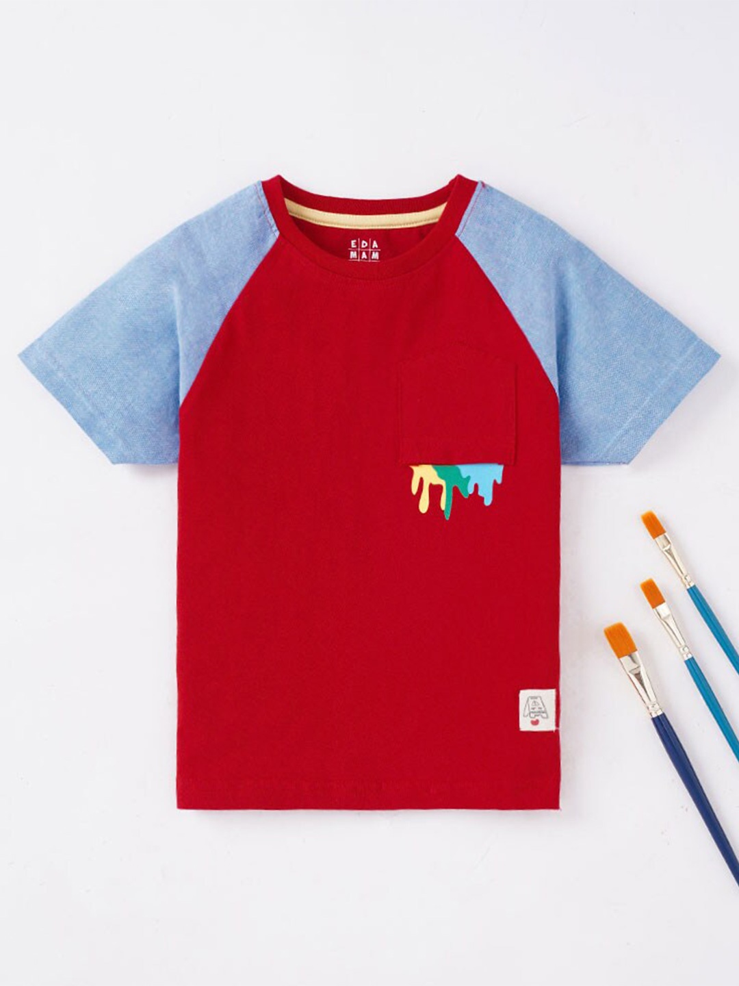 Ed-a-Mamma Boys Red and blue Colourblocked T-shirt