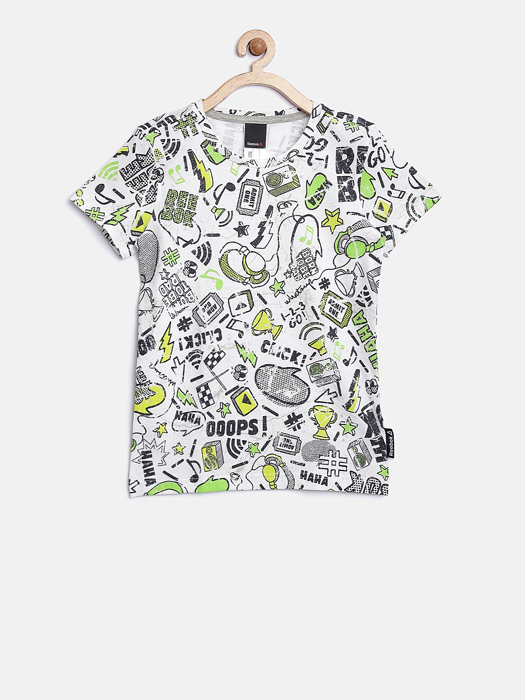 Reebok Boys White & Black K Printed Round Neck T-shirt