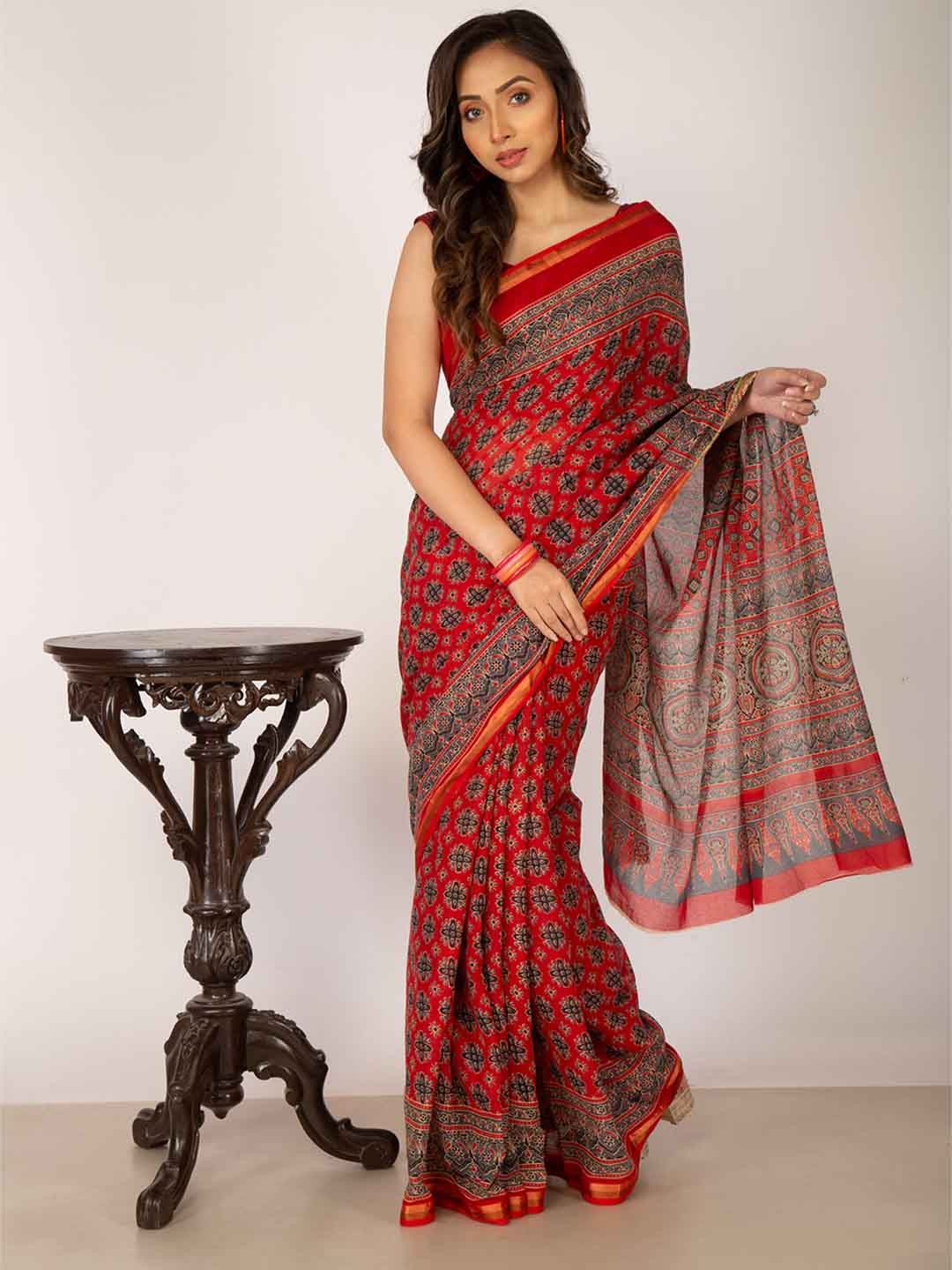 Unnati Silks Red & Blue Pure Cotton Kota Saree