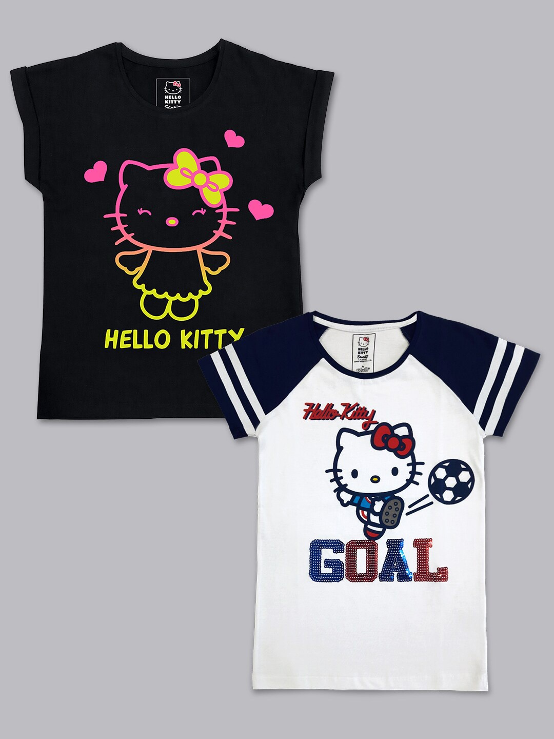Kids Ville Boys Pack Of 2 Multicoloured Hello Kitty Printed T-shirt, Black