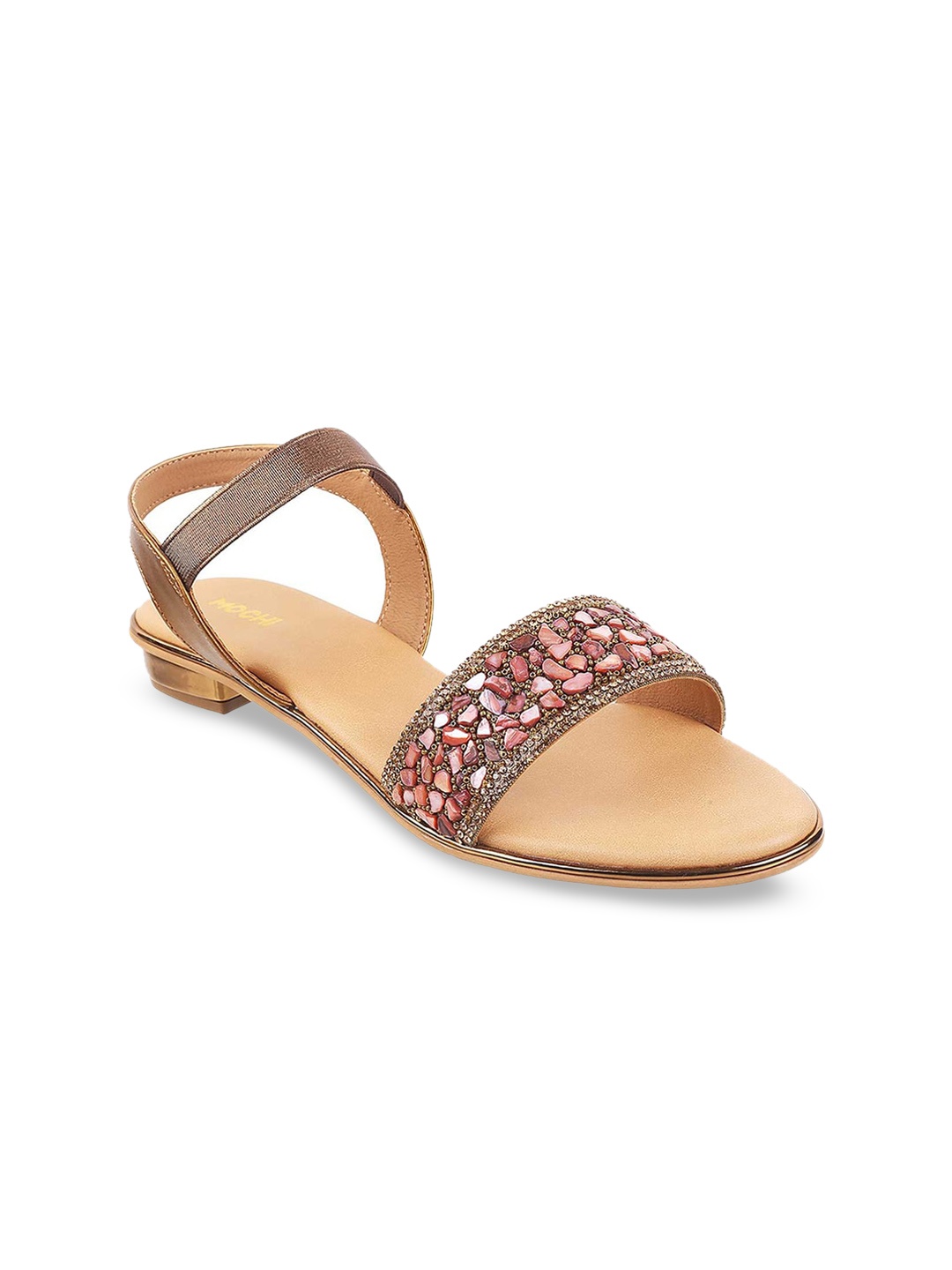 Mochi Women Gold-Toned & Pink Open Toe Flats