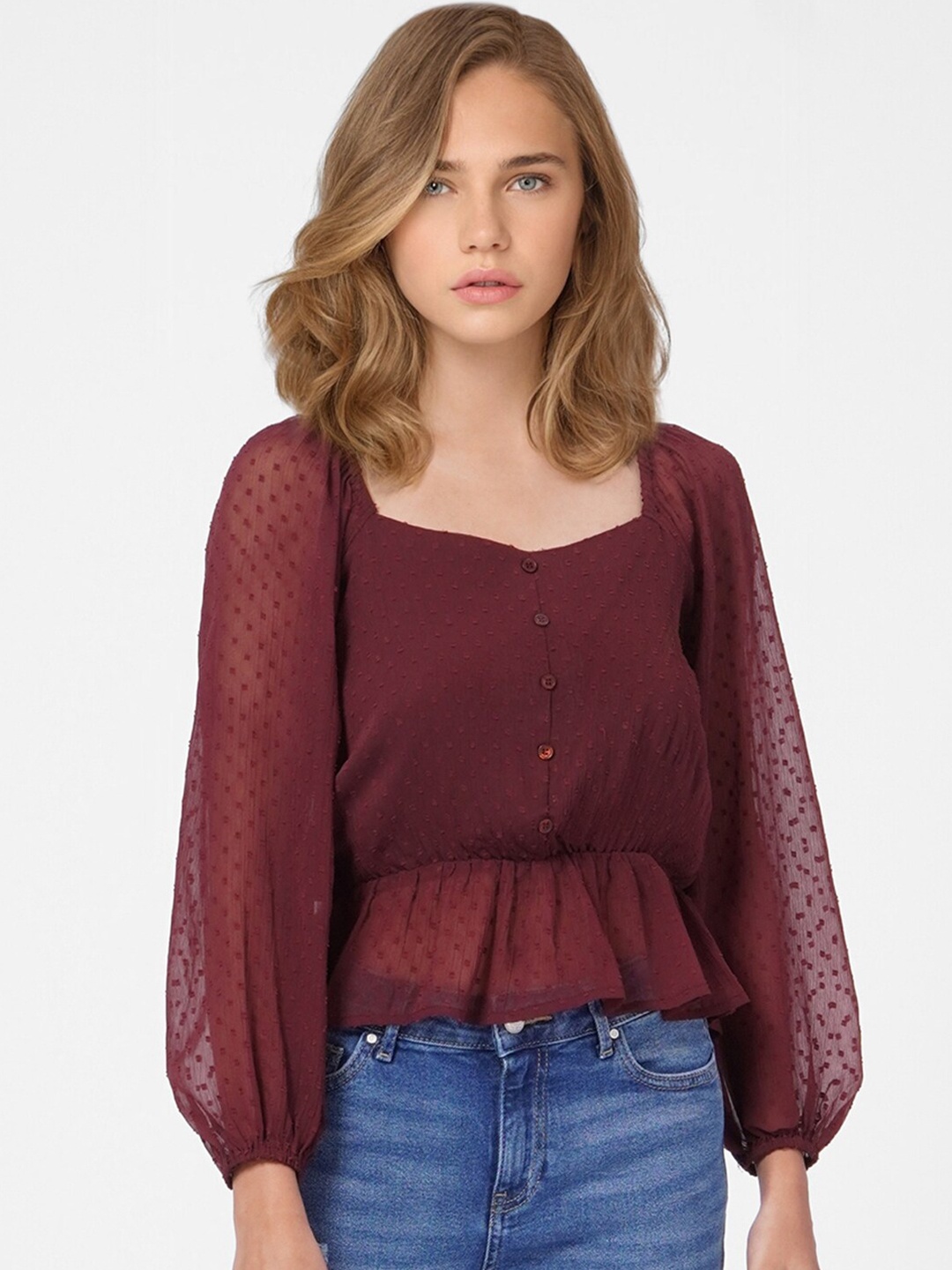 ONLY Maroon Peplum Top