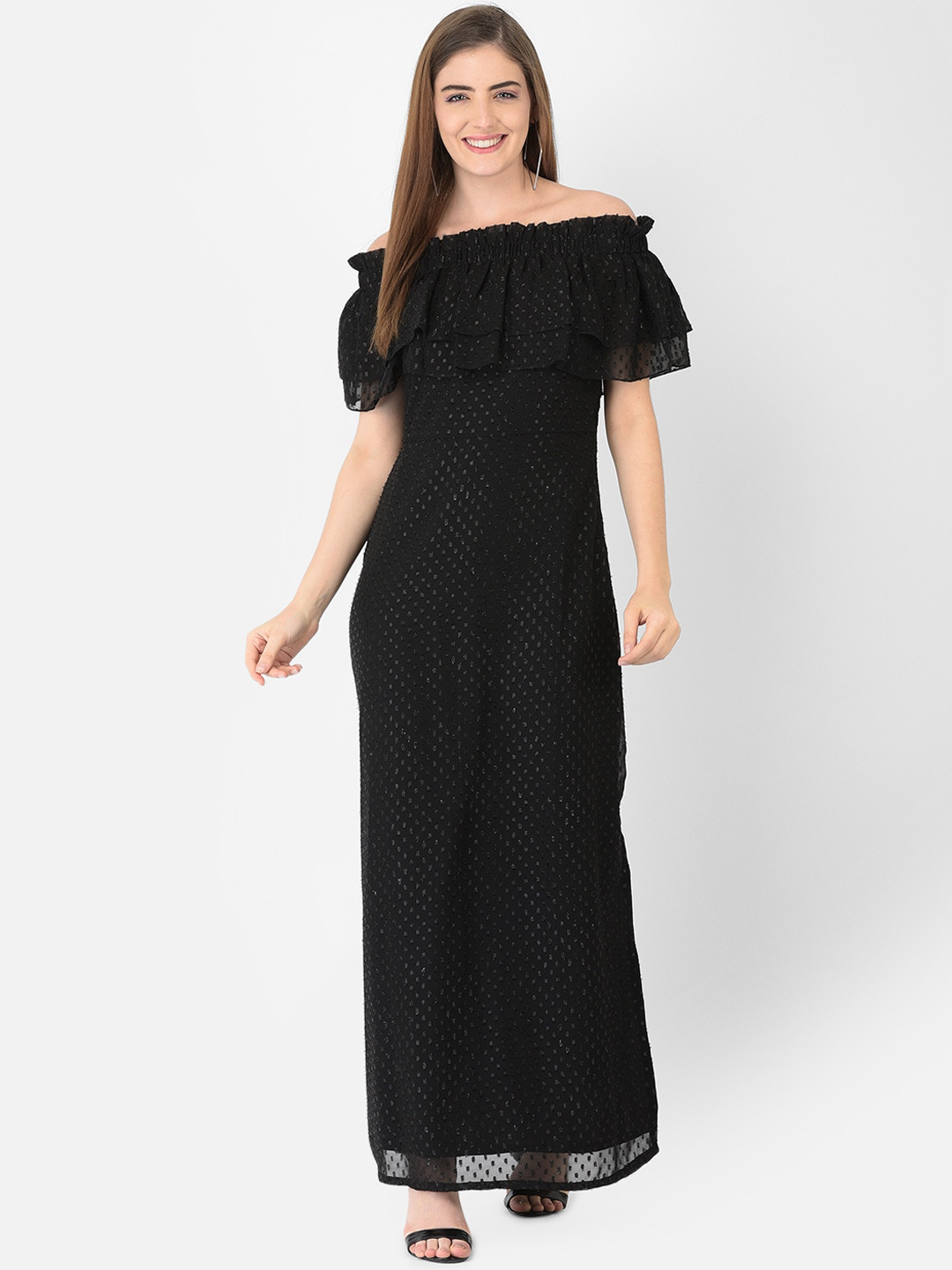 Eavan Black Off-Shoulder Georgette Maxi Dress
Eavan Black Off-Shoulder Georgette Maxi Dress