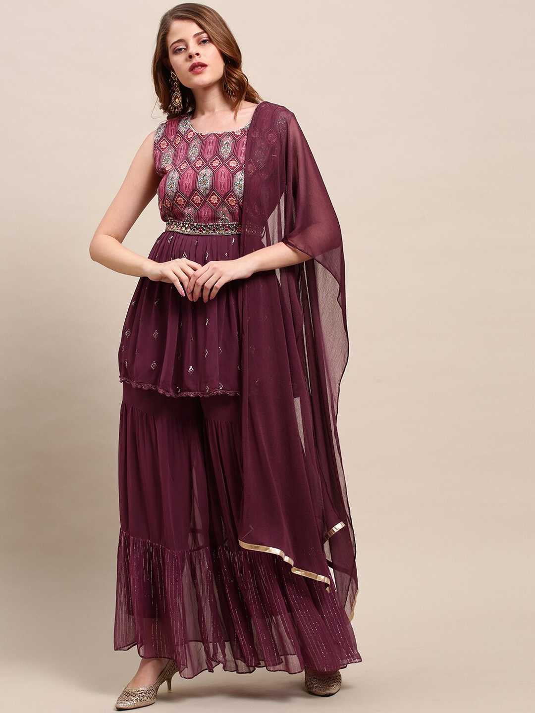 FASHOR Women Purple Ethnic Motifs Embroidered Empire Sequinned Kurta with Sharara With Dupatta
FASHOR Women Purple Ethnic Motifs Embroidered Empire Sequinned Kurta with Sharara With Dupatta