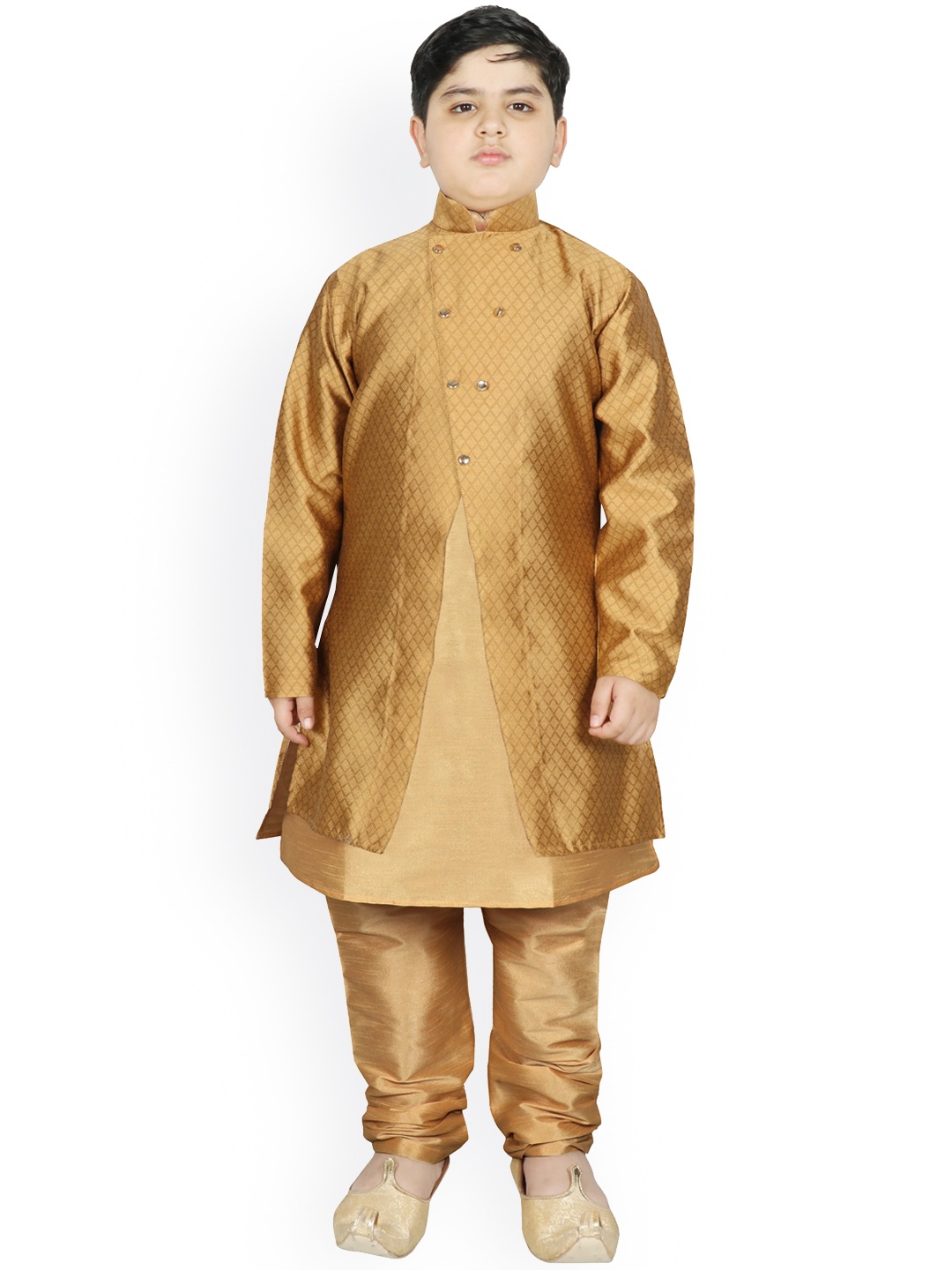 SG YUVRAJ Boys Gold-Toned Raw Silk Kurta with Pyjamas With Jacket