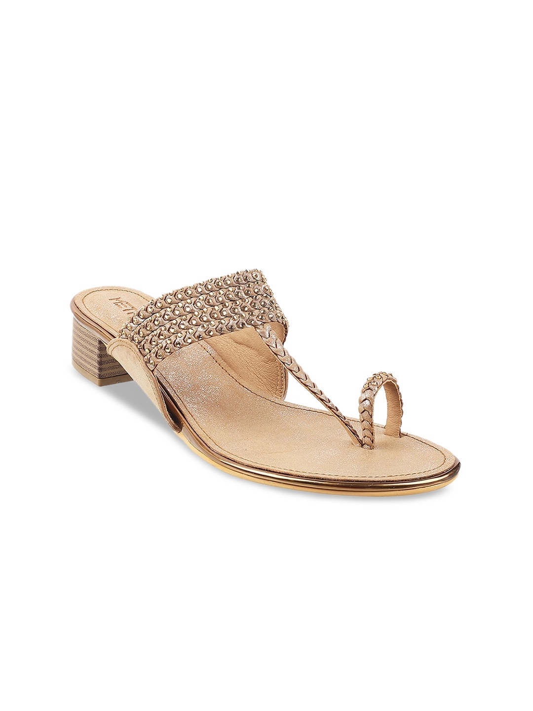 Metro Gold-Toned Embellished Block Sandals