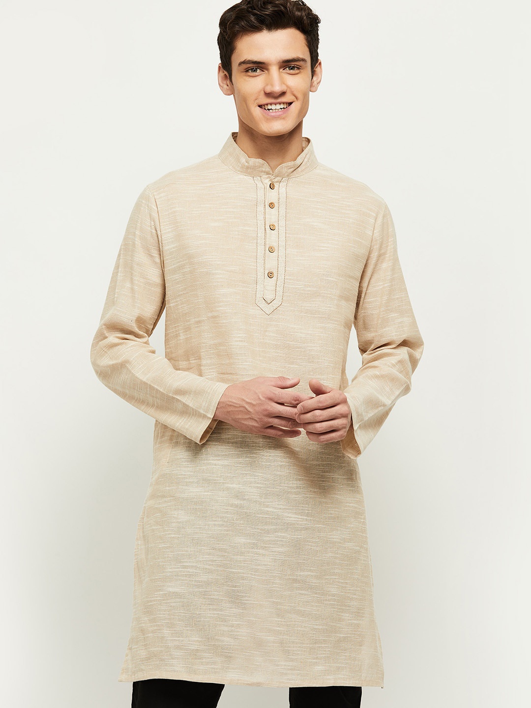 max Men Beige Cotton Kurta