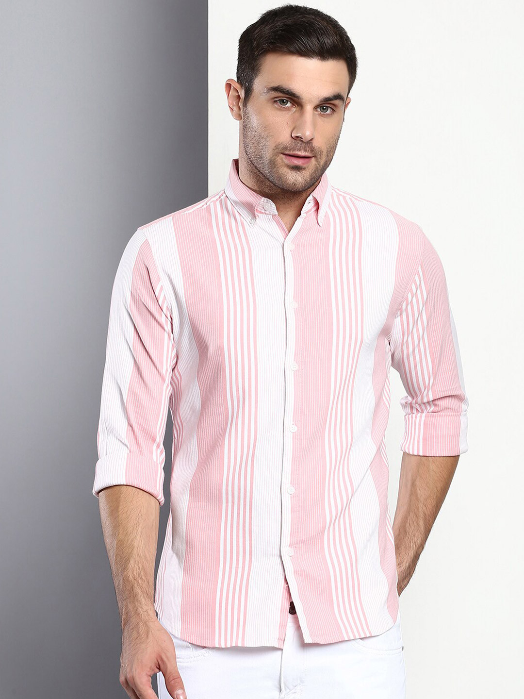 Dennis Lingo Men Pink Slim Fit Striped Casual Shirt
Dennis Lingo Men Pink Slim Fit Striped Casual Shirt