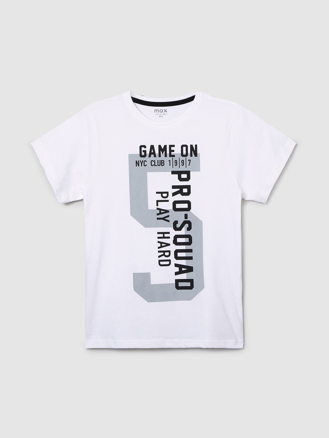 max Boys White Typography Printed T-shirt