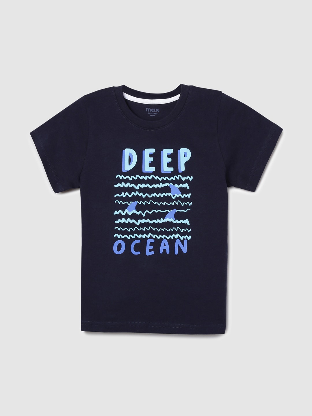 max Boys Navy Blue Typography Printed T-shirt