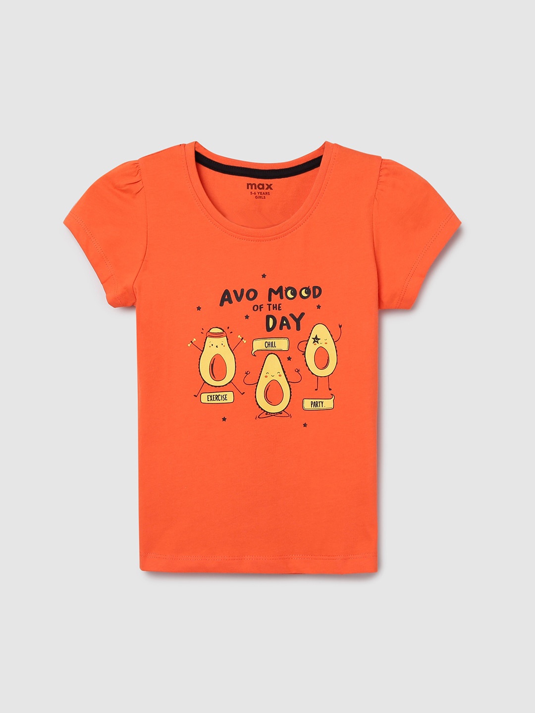 max Girls Orange Printed T-shirt