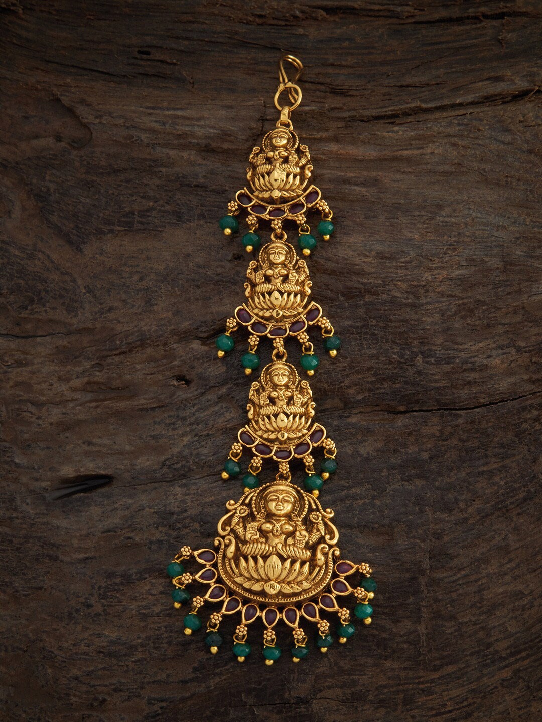 Kushal's Fashion Jewellery Gold-Plated Green & Red Stone-Studded Antique Maang Tikka
Kushal's Fashion Jewellery Gold-Plated Green & Red Stone-Studded Antique Maang Tikka