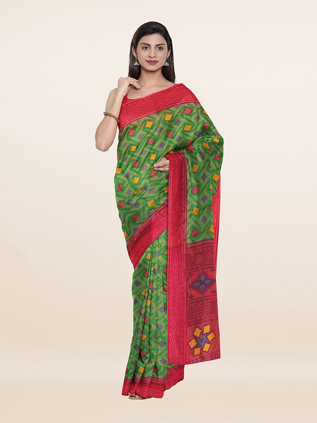 Pothys Green & Pink Printed Saree