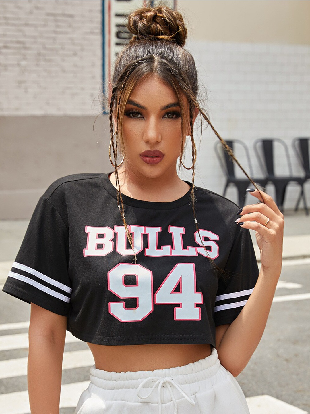 BoStreet Black Typography Print Boxy Crop Top