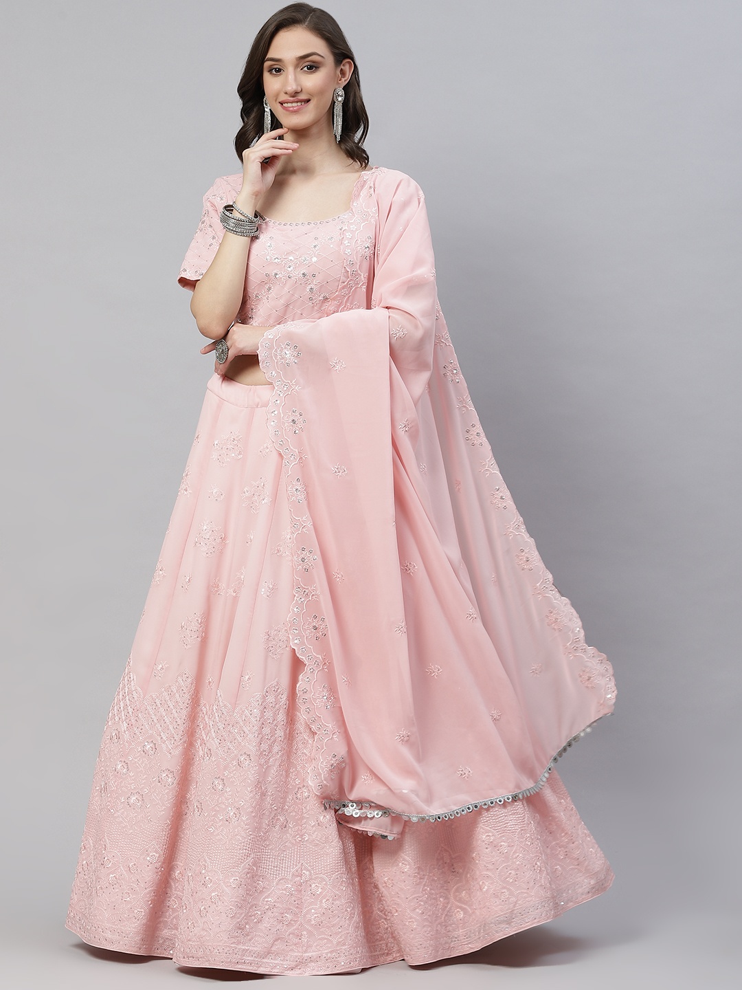 SHUBHKALA Pink Embroidered Sequinned Semi-Stitched Lehenga & Blouse With Dupatta
SHUBHKALA Pink Embroidered Sequinned Semi-Stitched Lehenga & Blouse With Dupatta