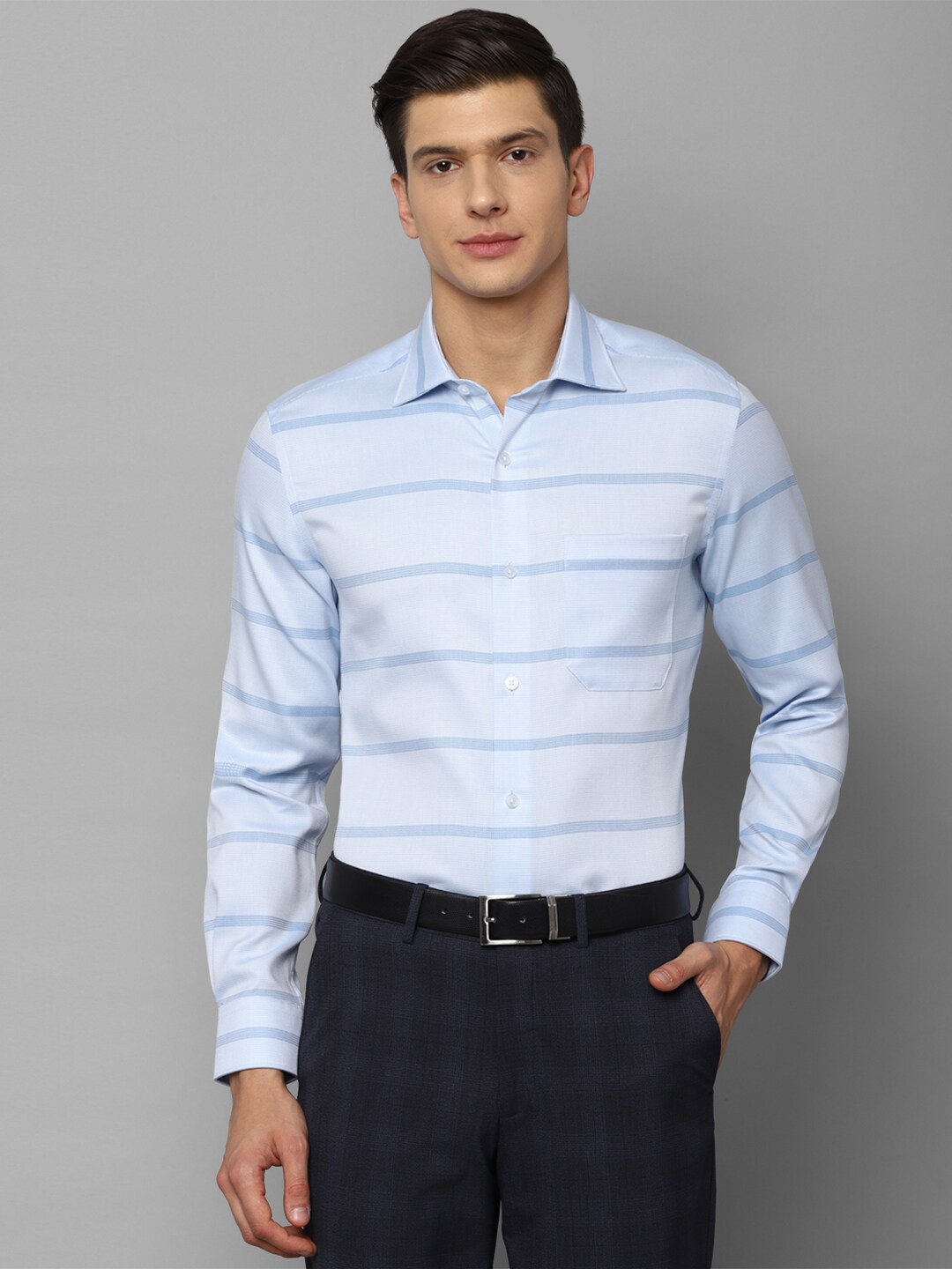 Louis Philippe Men Blue Horizontal Stripes Striped Formal Shirt