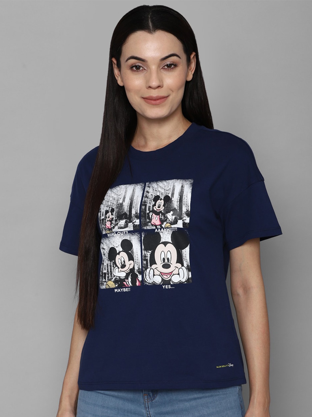 Allen Solly Woman Navy Blue Mickey Mouse Printed Cotton Drop-Shoulder Sleeves T-shirt
Allen Solly Woman Navy Blue Mickey Mouse Printed Cotton Drop-Shoulder Sleeves T-shirt