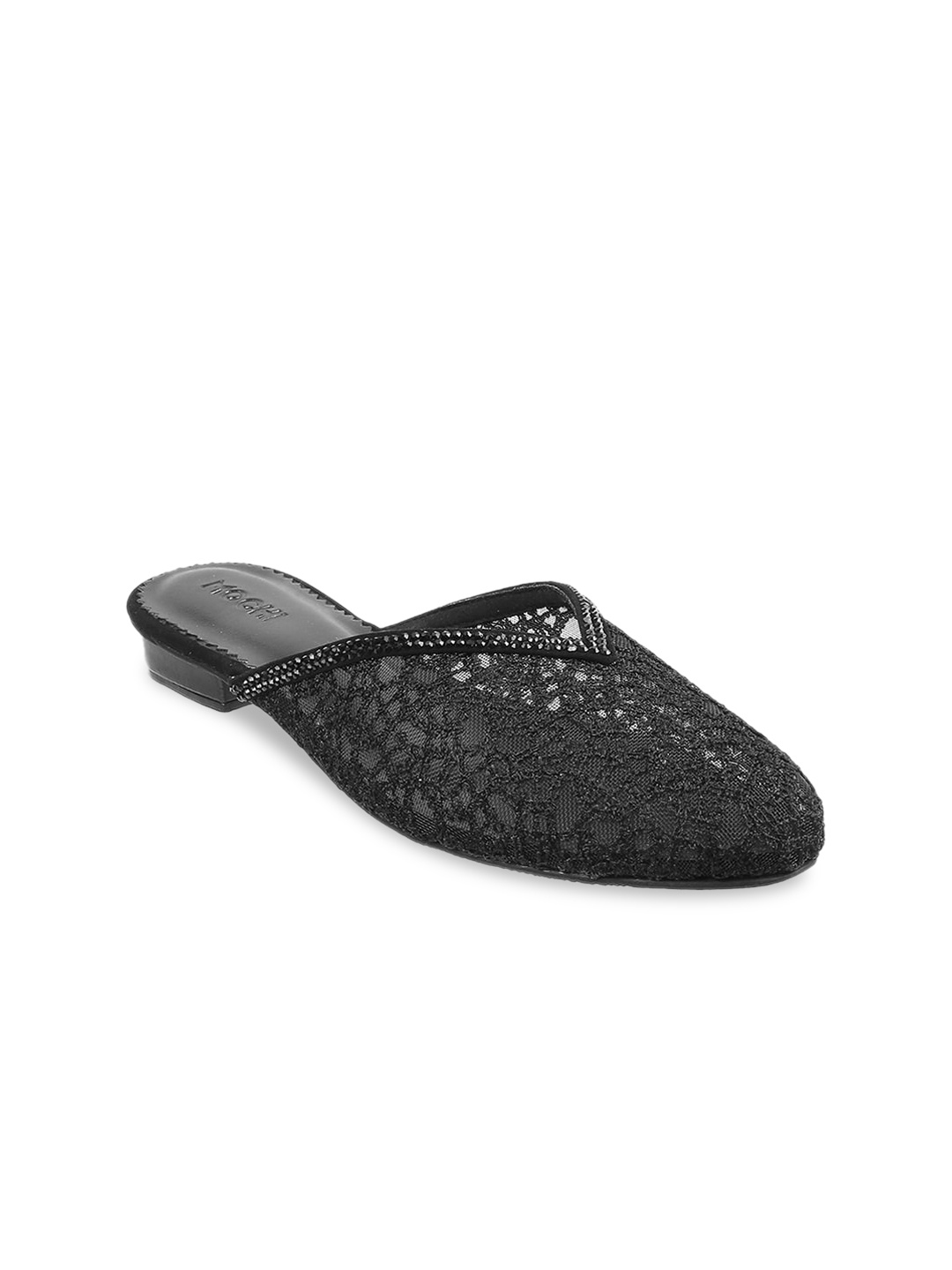 Mochi Women Black Self Design Mules