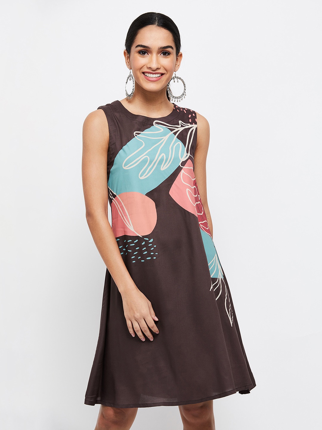 max Women Brown A-Line Dress