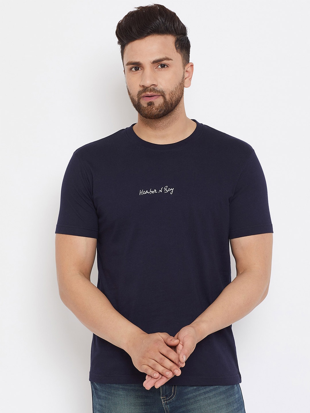 HARBOR N BAY Men Navy Blue Typography Printed T-shirt