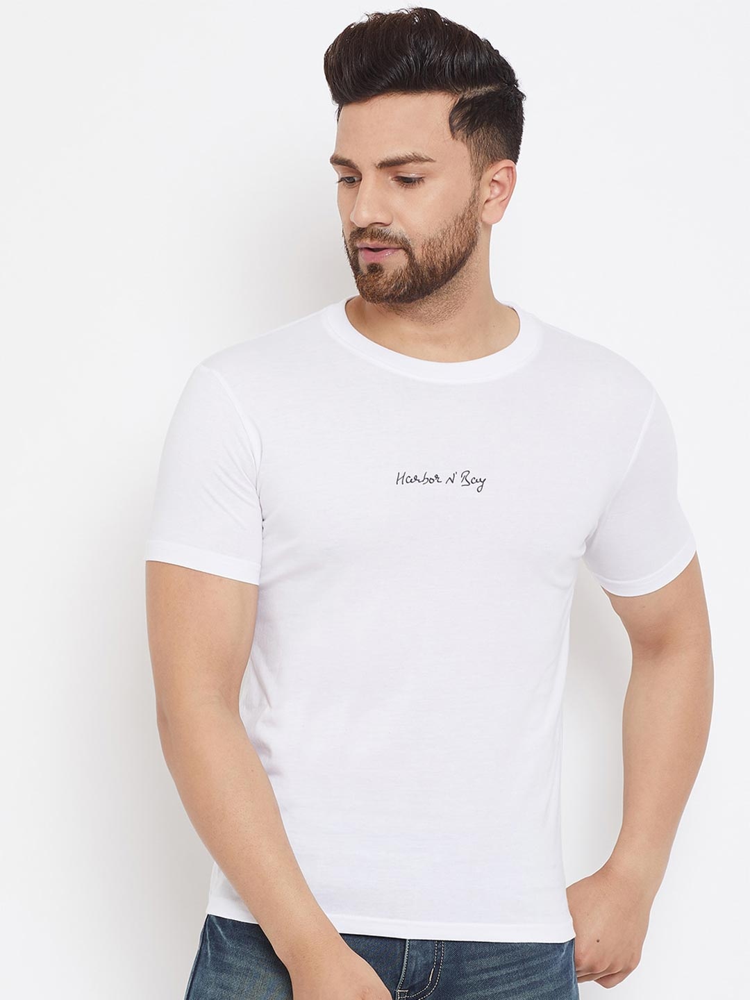 HARBOR N BAY Men White Typography Applique T-shirt
